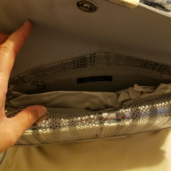 NWT WHBM Silver Clutch Handbag with Silver Chain Strap - Picture 2 of 5
